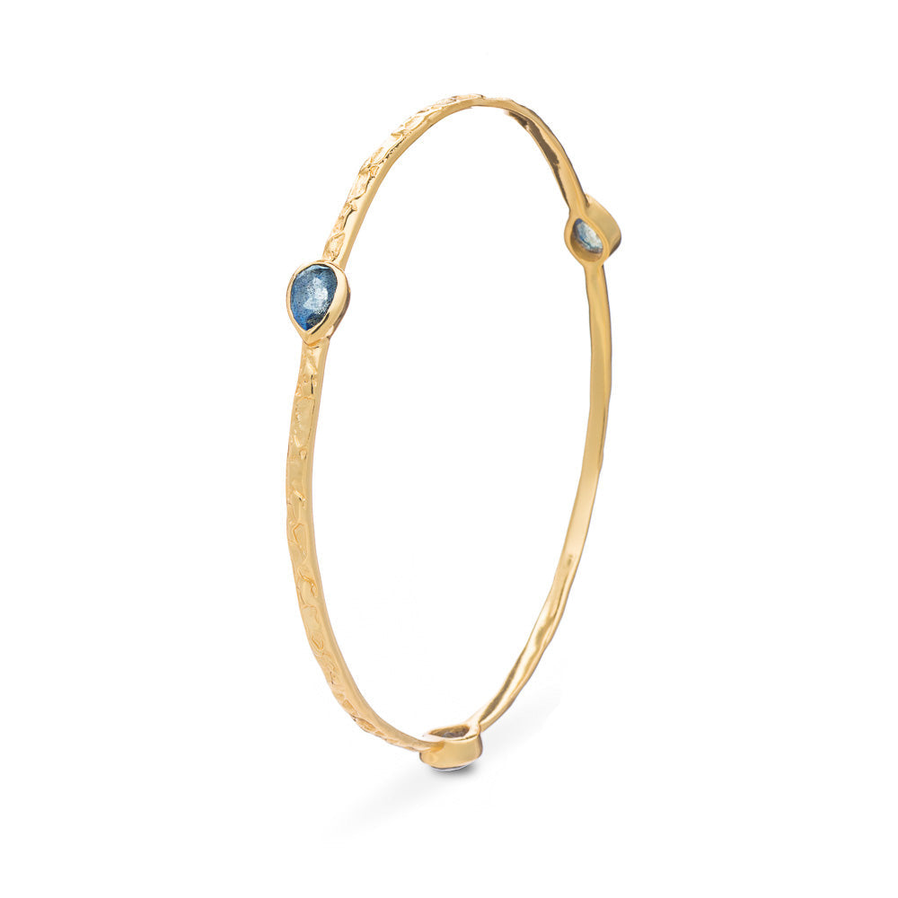 Three Stone Labradorite Stacking Bangle in Gold