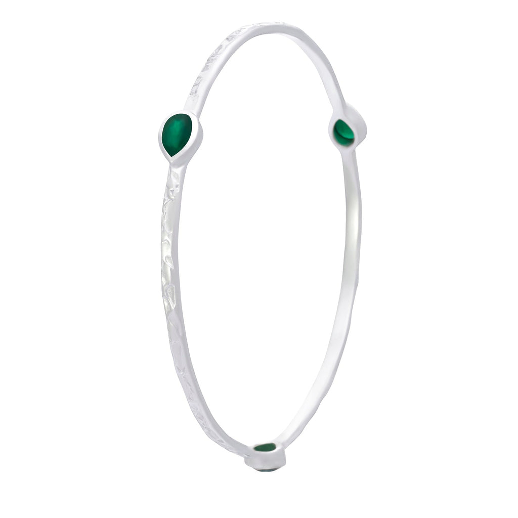 Three Stone Green Onyx Stacking Bangle in Silver