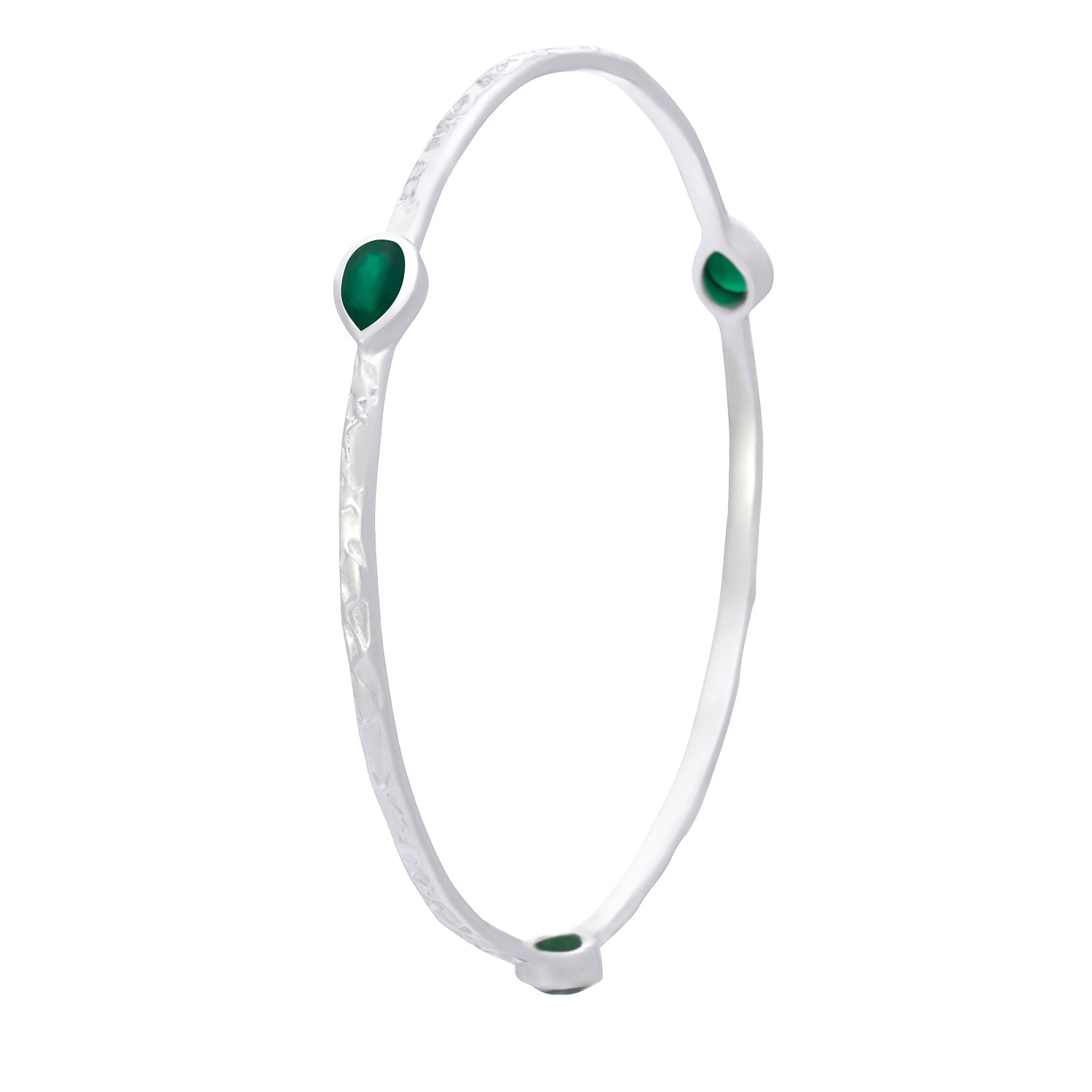 Three Stone Green Onyx Stacking Bangle in Silver