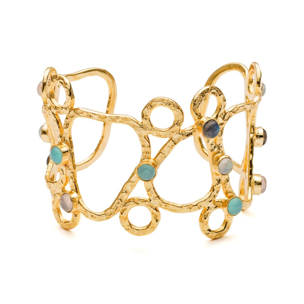 Thalia Sculptural Cuff with Rose Quartz, Moonstone, Labradorite and Pariba Onyx