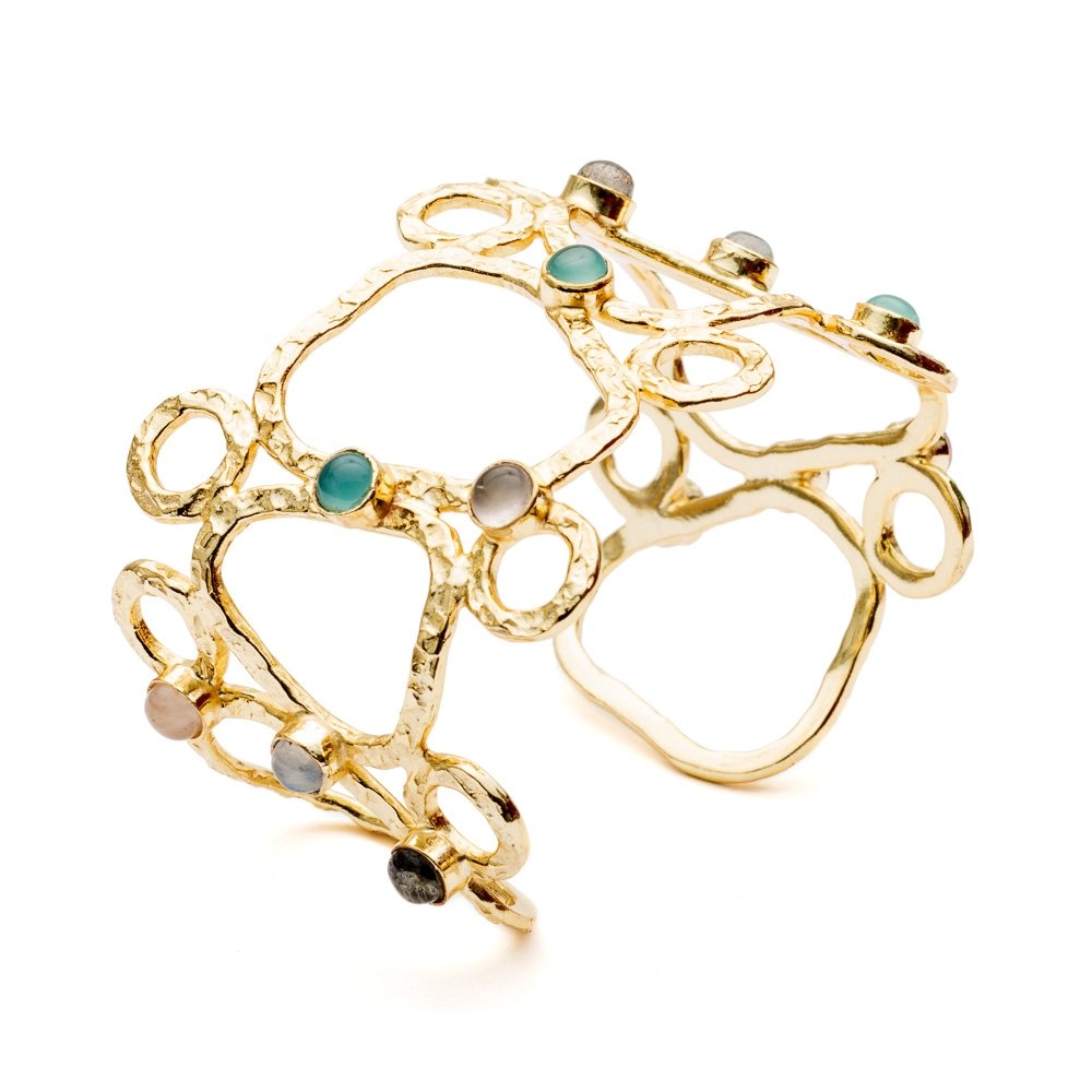 Thalia Sculptural Cuff with Rose Quartz, Moonstone, Labradorite and Pariba Onyx