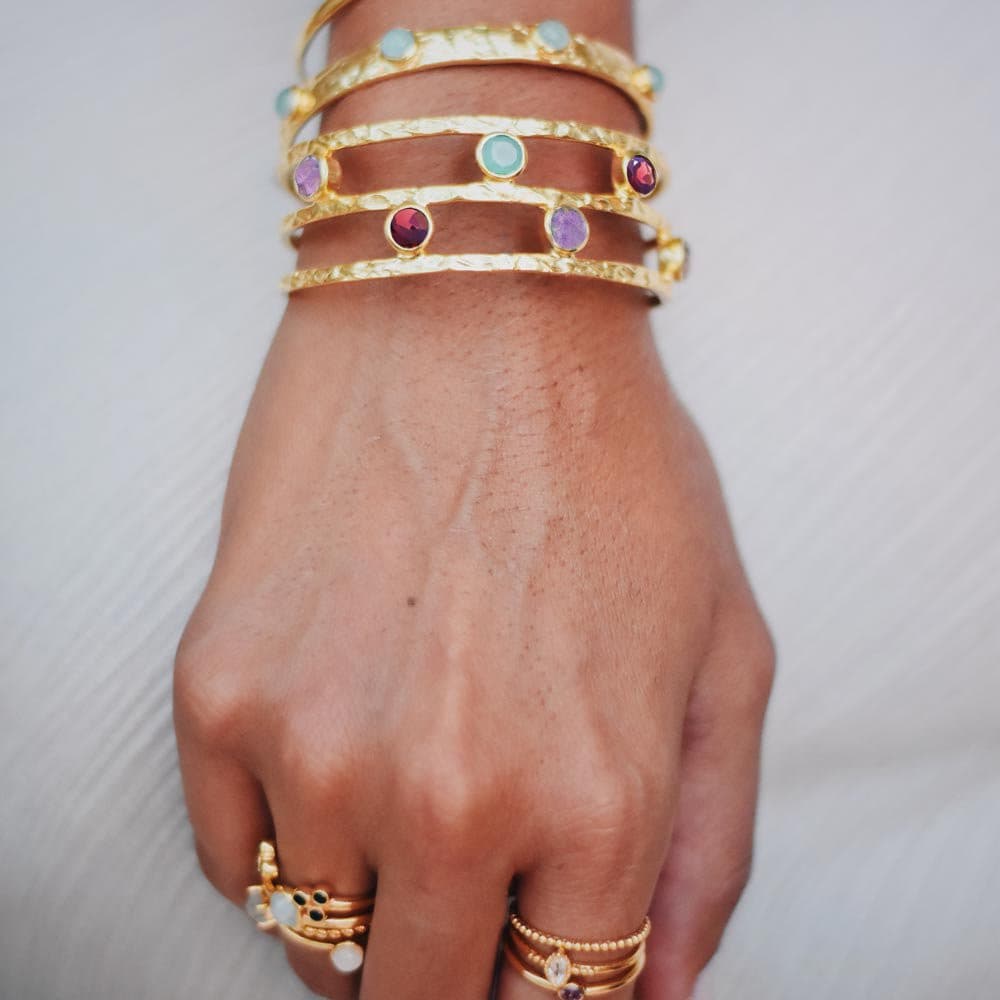 Venus Gemstone Bangle with Garnet, Peridot, Labradorite and Amethyst