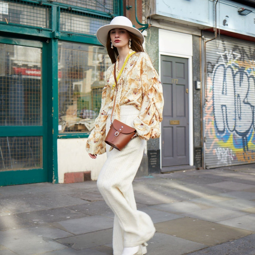 Handmade Leather Barrel Bag in White