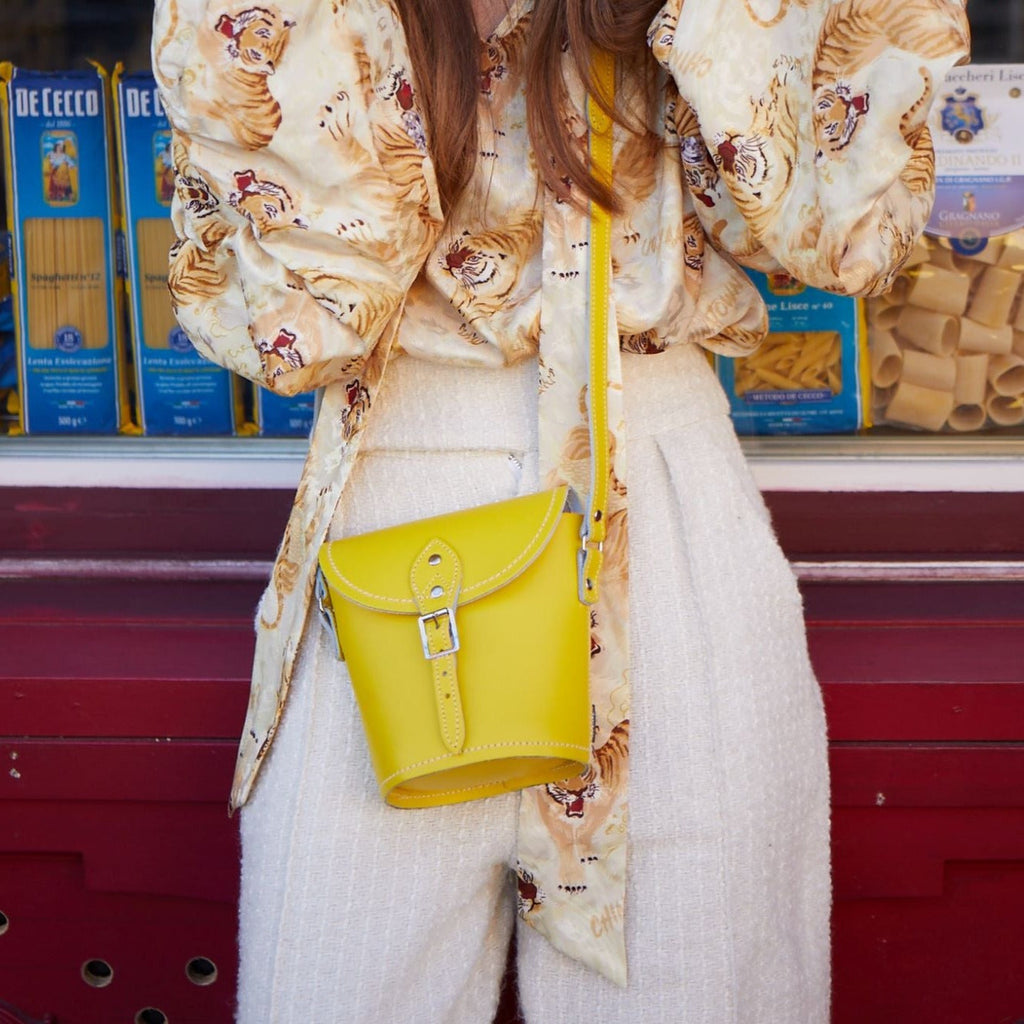 Handmade Leather Barrel Bag in Pastel Baby Blue