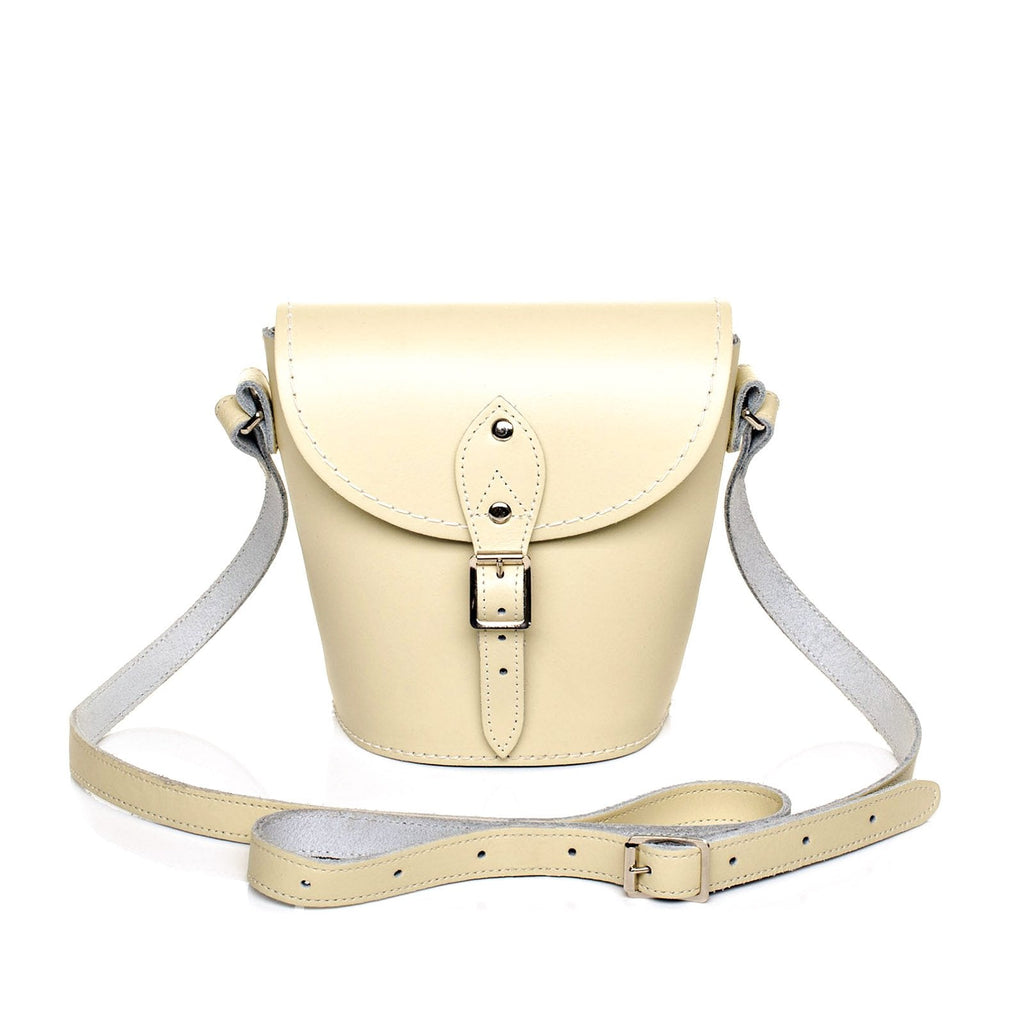 Handmade Leather Barrel Bag in Pastel Cream