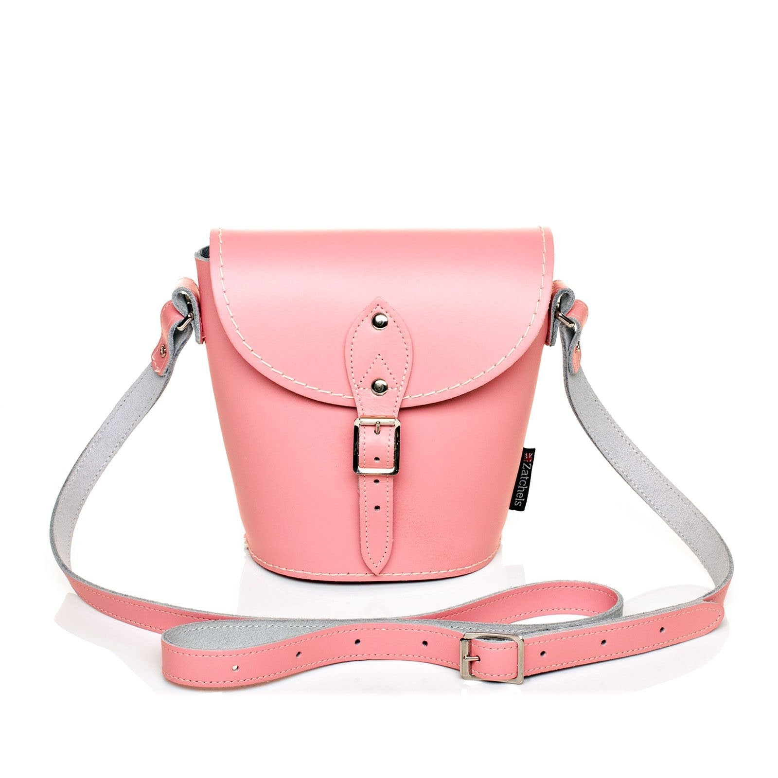 Handmade Leather Barrel Bag in Pastel Pink