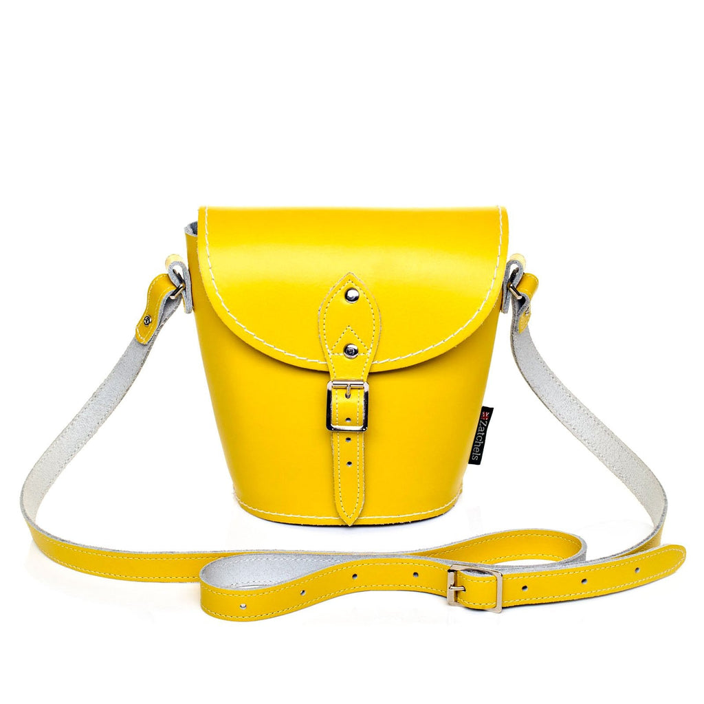 Handmade Leather Barrel Bag in Pastel Daffodil Yellow