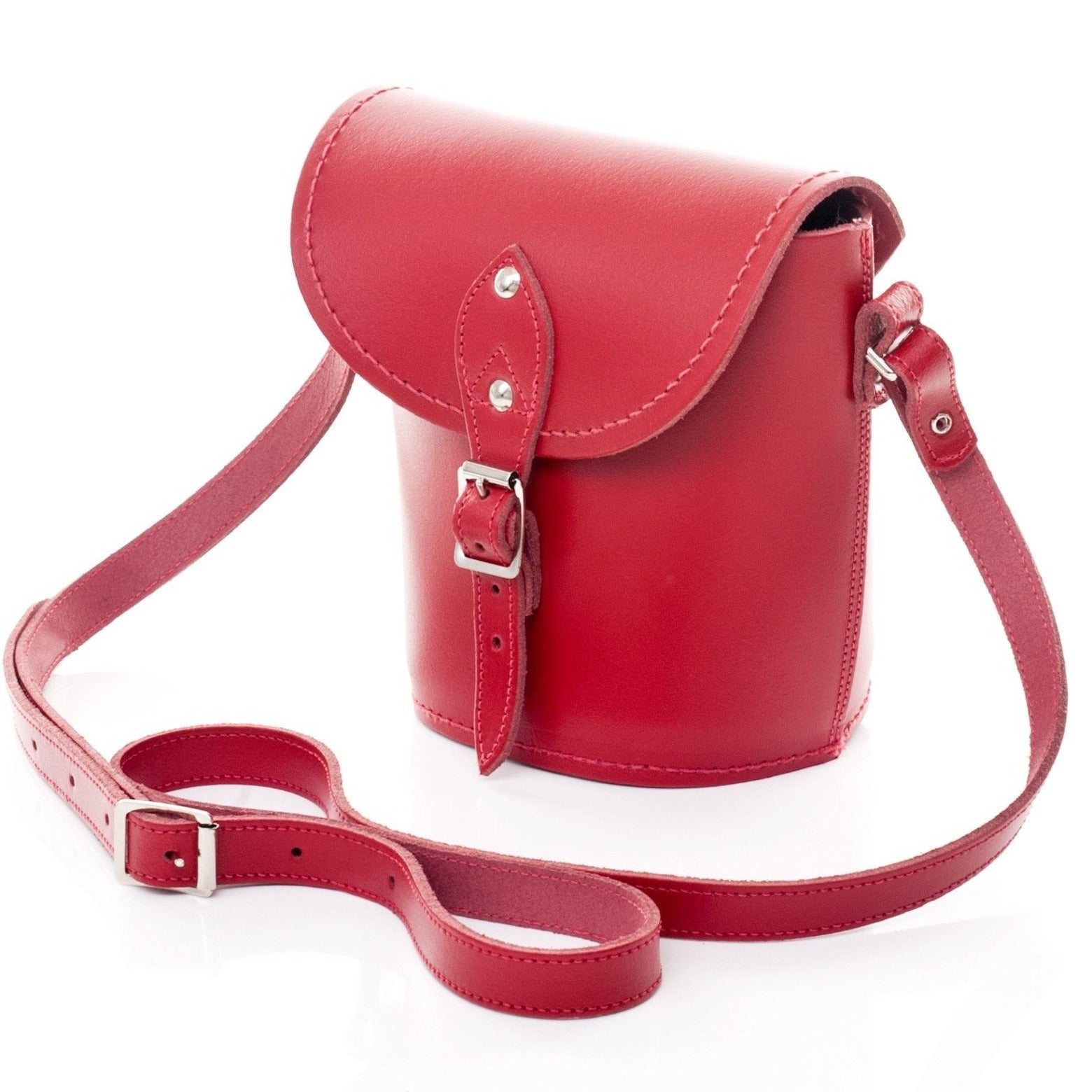 Red Leather Barrel Bag Handmade