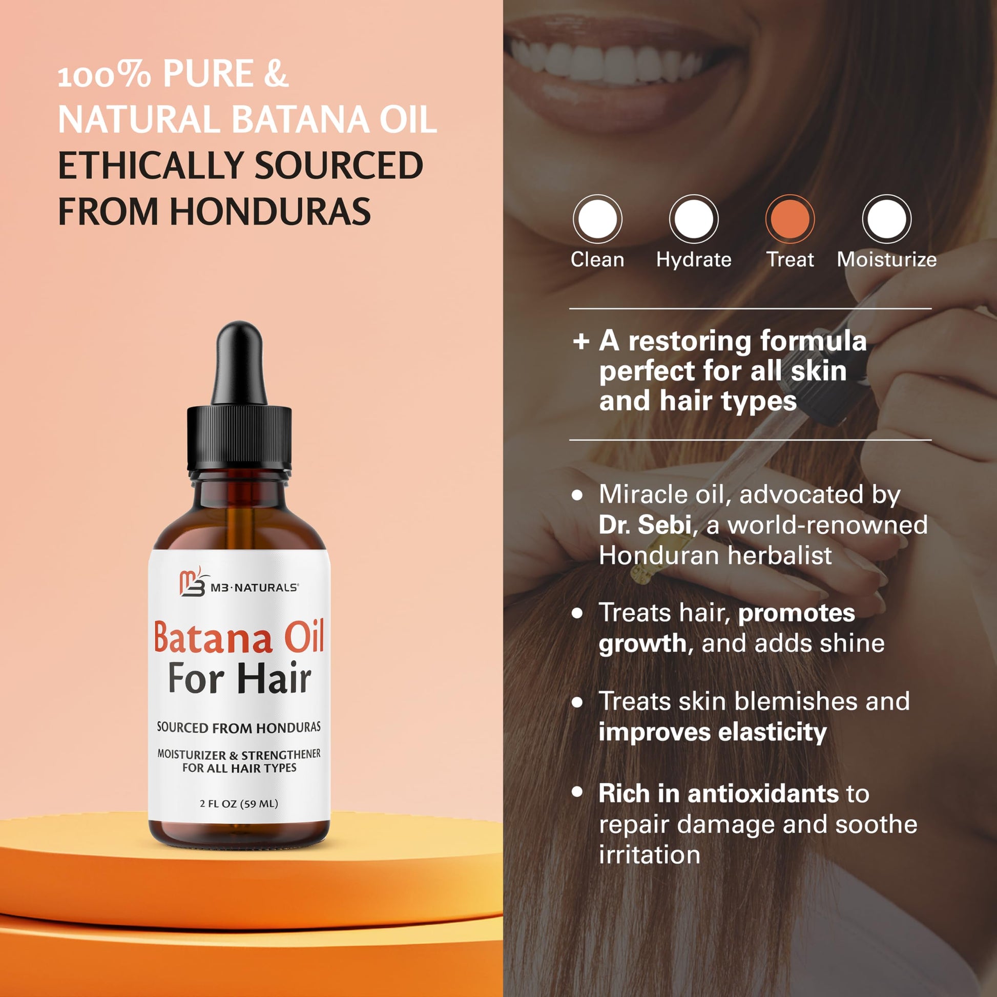 Pure Batana Oil for Hair Growth and Skin, Cold Pressed from Honduras, 2 fl oz Pair
