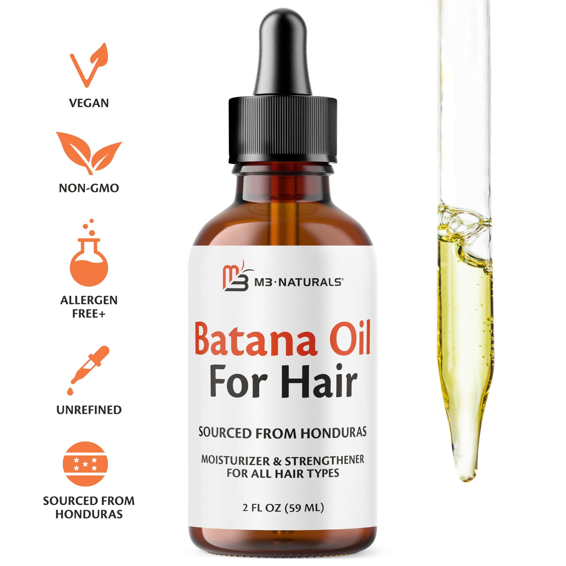 Pure Batana Oil for Hair Growth and Skin, Cold Pressed from Honduras, 2 fl oz Pair