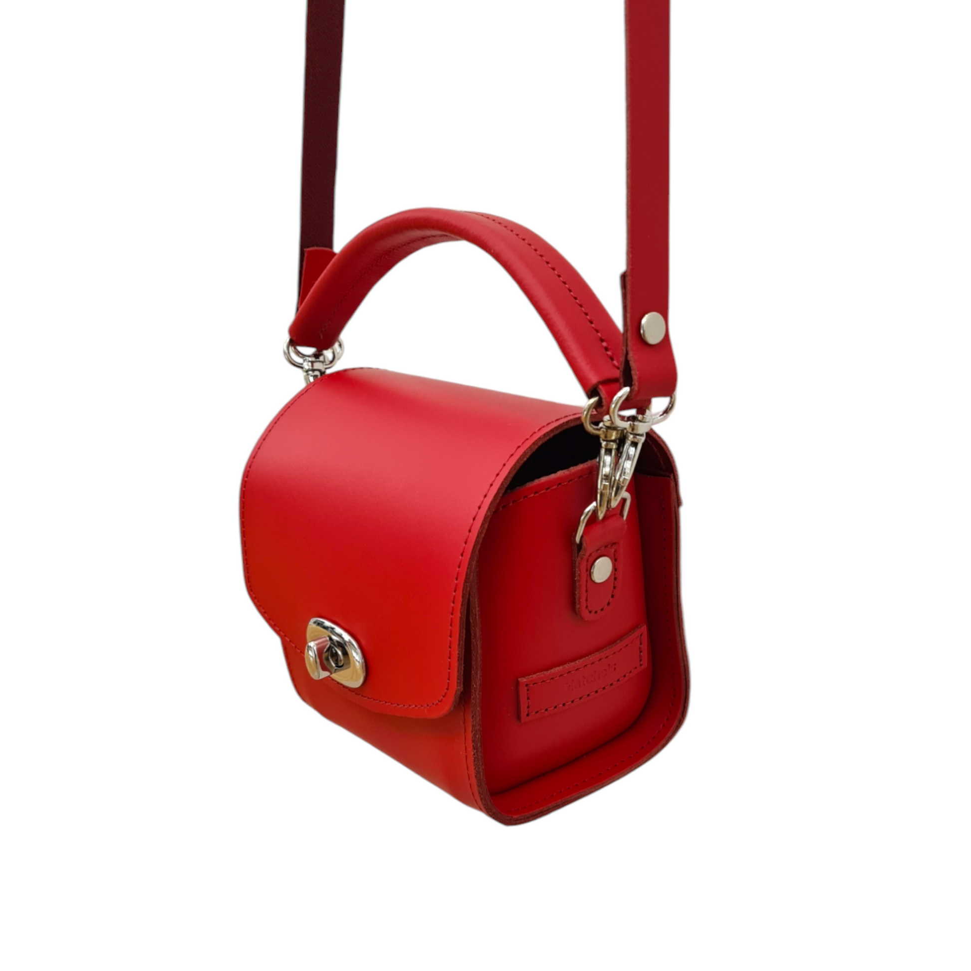 Handmade Leather Handbag in Pillar Box Red with Love Hearts Charm