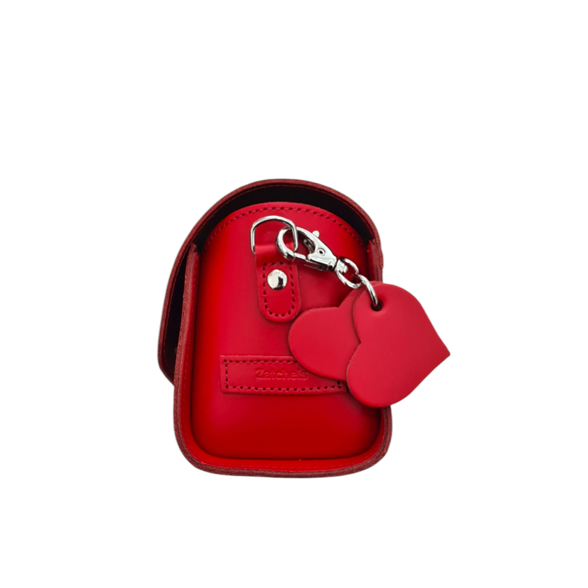 Handmade Leather Handbag in Pillar Box Red with Love Hearts Charm