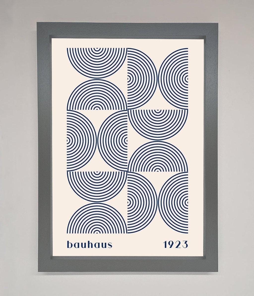 Navy Abstract Bauhaus Print Framed Poster