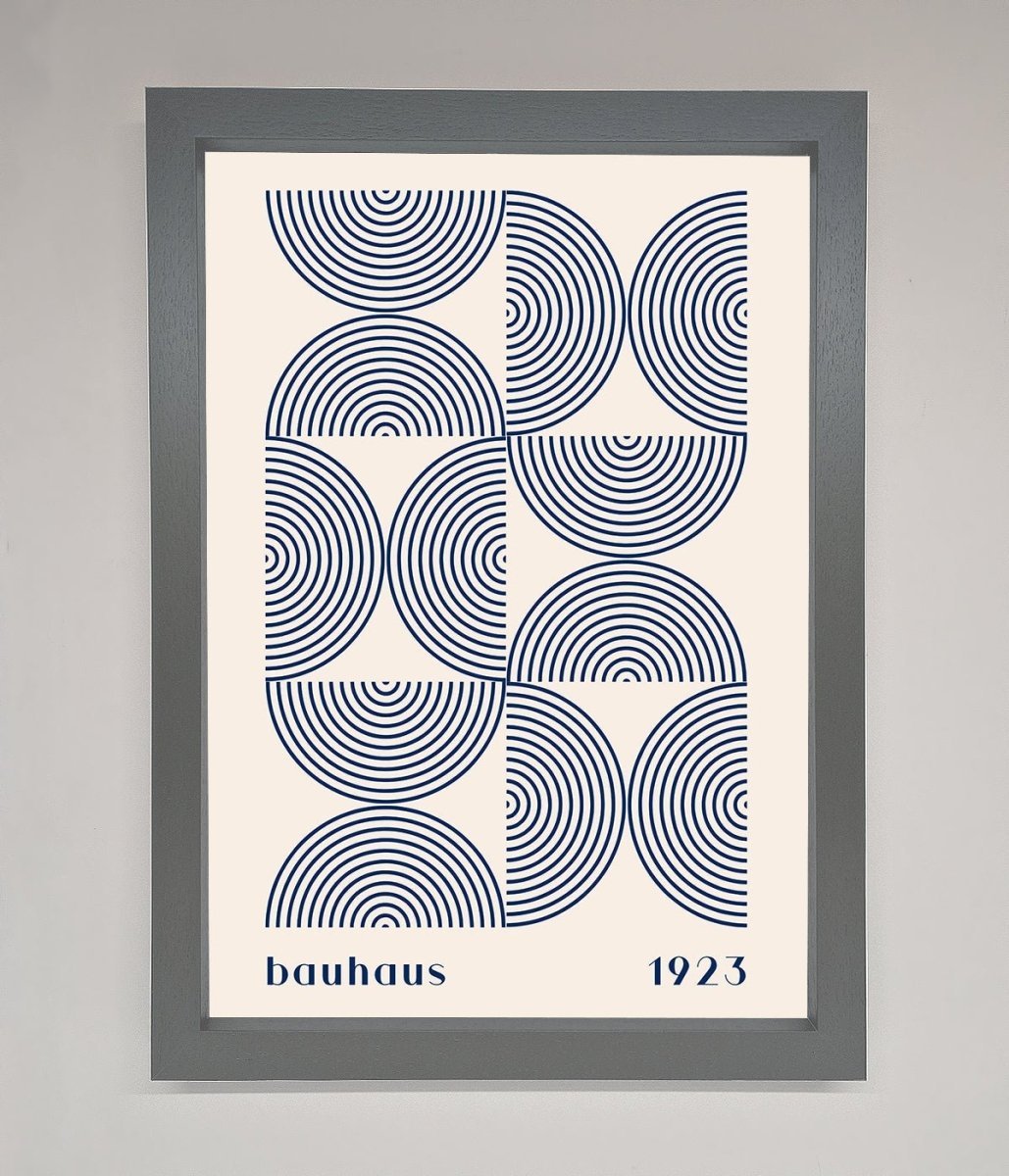 Navy Abstract Bauhaus Print Framed Poster