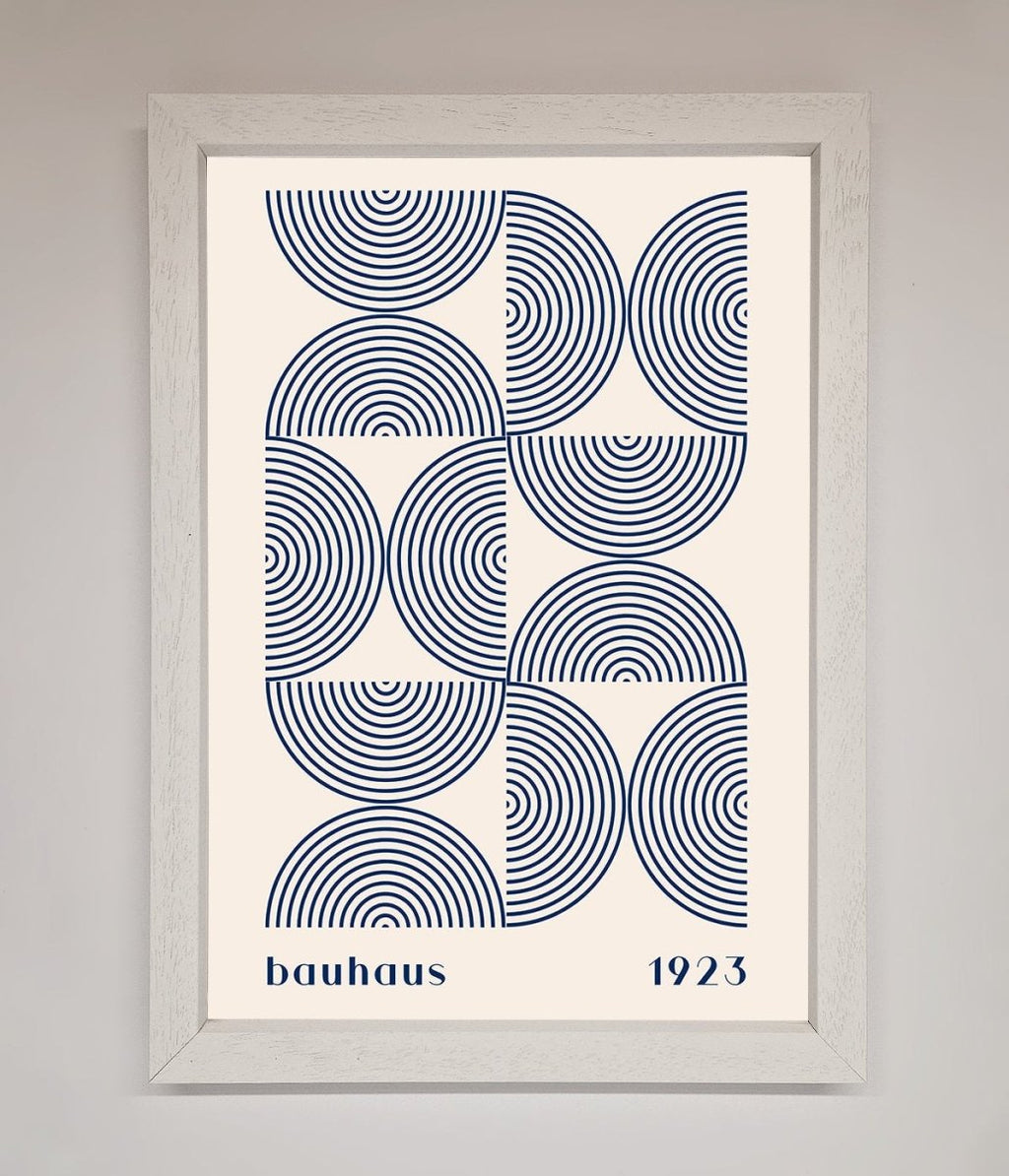 Navy Abstract Bauhaus Print Framed Poster