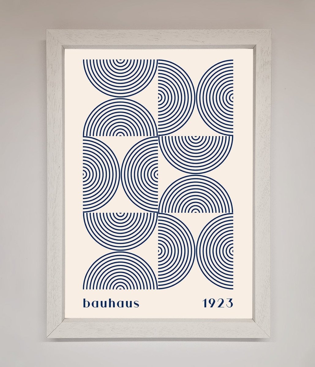 Navy Abstract Bauhaus Print Framed Poster
