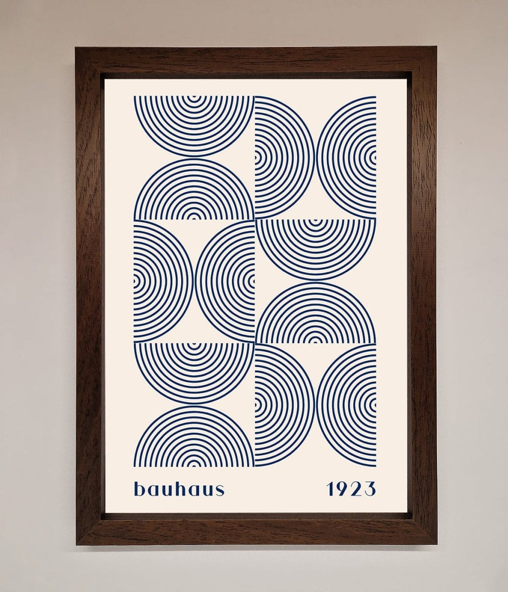 Navy Abstract Bauhaus Print Framed Poster