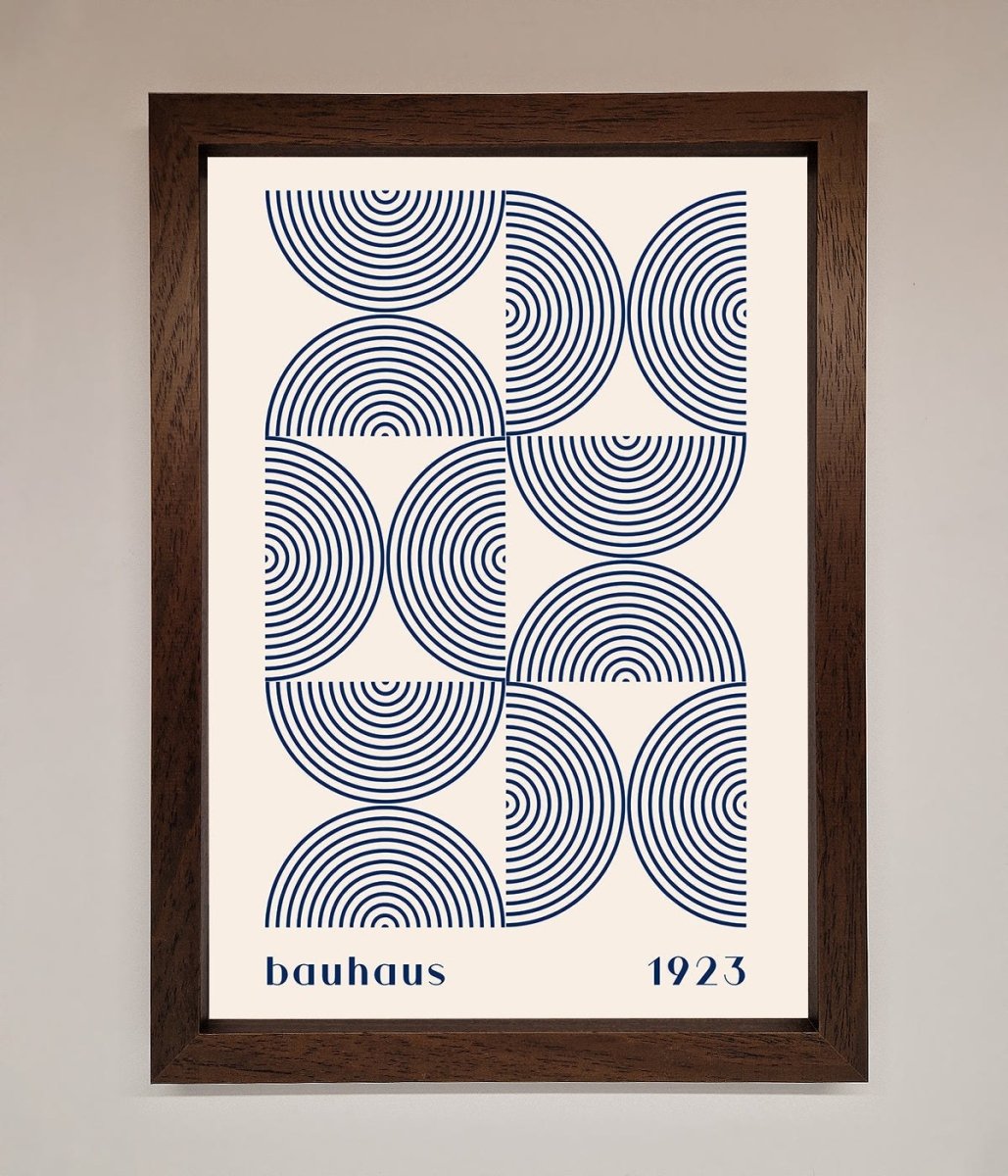 Navy Abstract Bauhaus Print Framed Poster