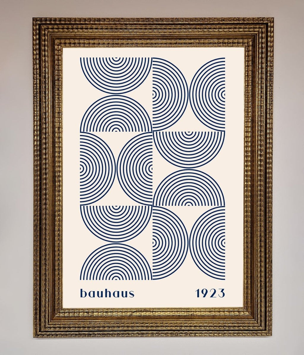 Navy Abstract Bauhaus Print Framed Poster