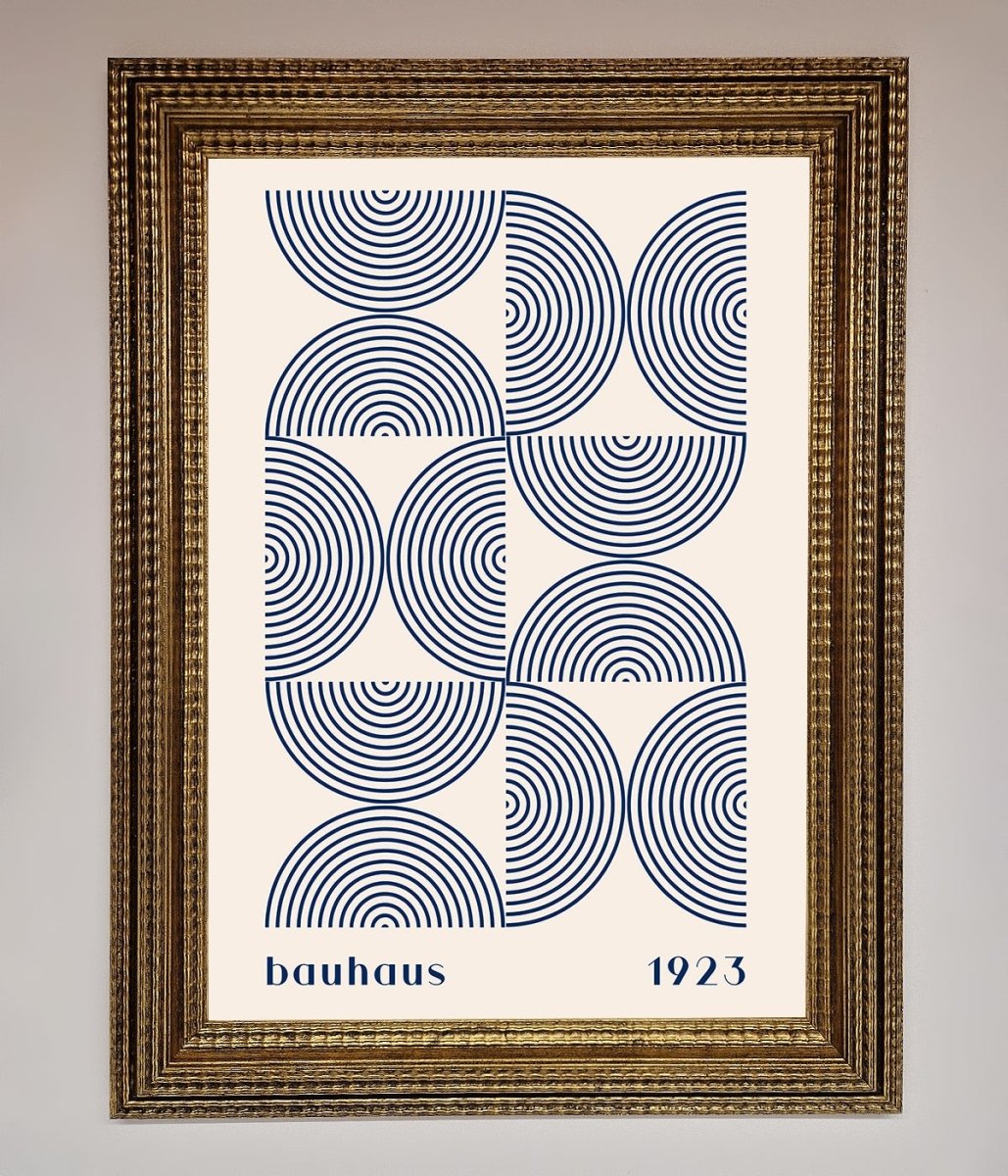Navy Abstract Bauhaus Print Framed Poster