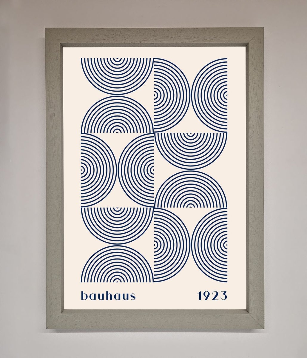 Navy Abstract Bauhaus Print Framed Poster