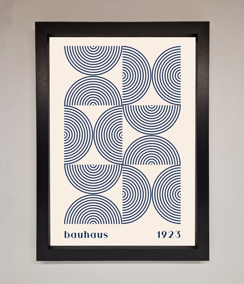 Navy Abstract Bauhaus Print Framed Poster