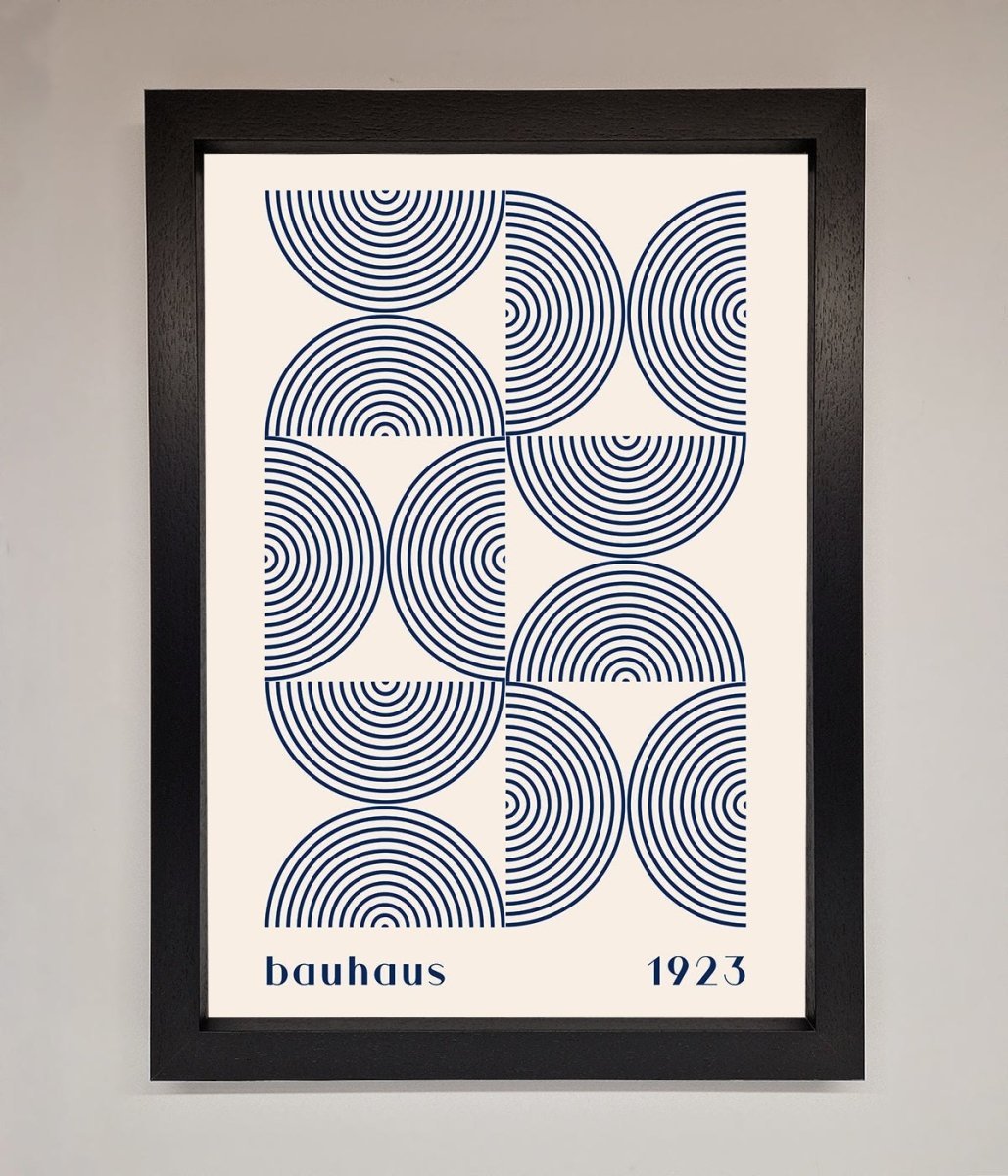 Navy Abstract Bauhaus Print Framed Poster