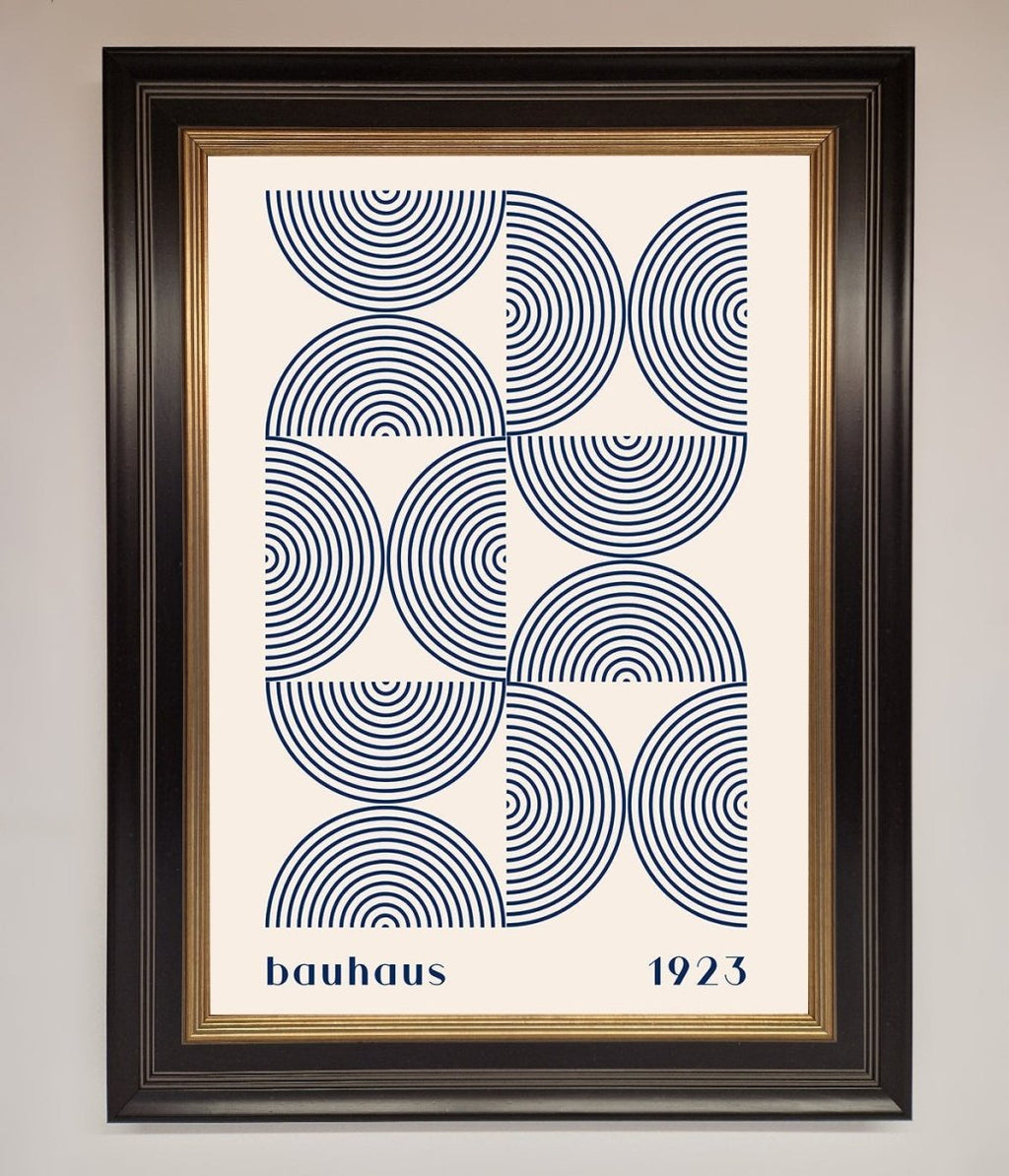 Navy Abstract Bauhaus Print Framed Poster