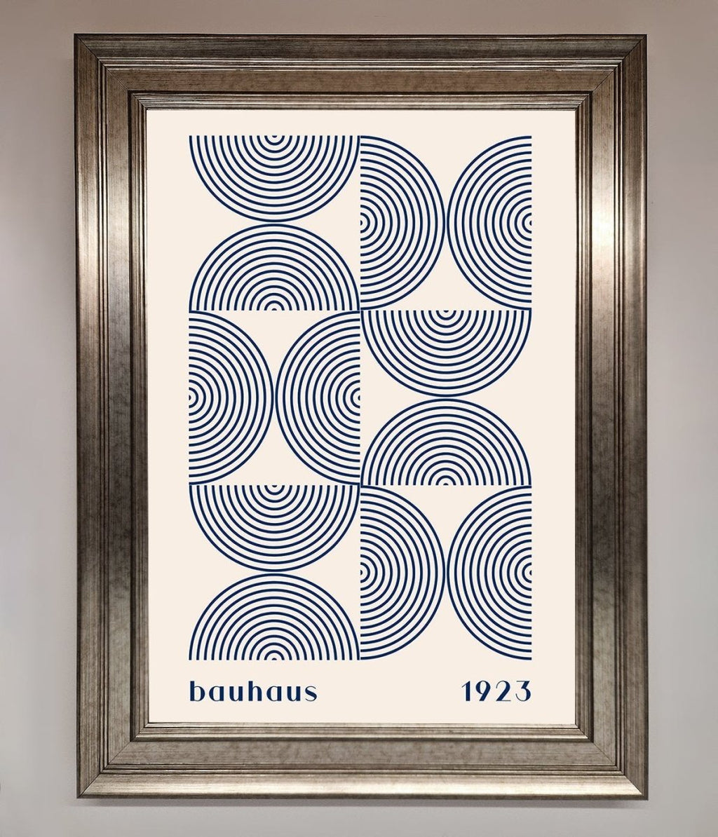 Navy Abstract Bauhaus Print Framed Poster