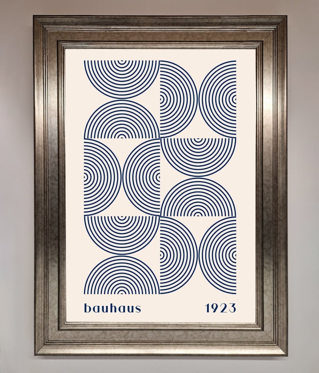 Navy Abstract Bauhaus Print Framed Poster