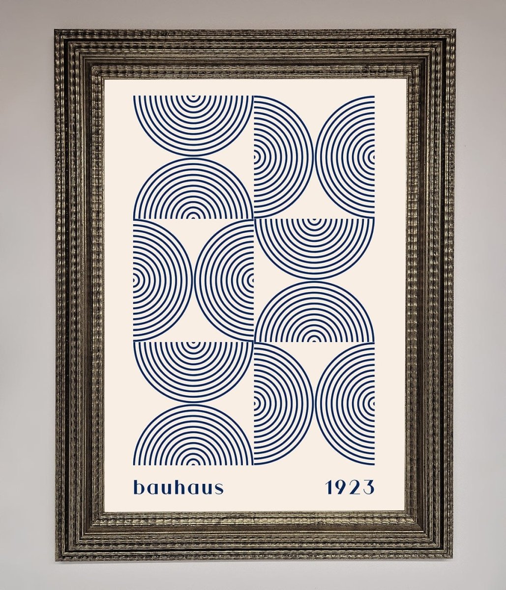Navy Abstract Bauhaus Print Framed Poster