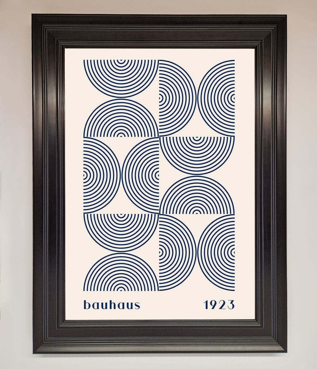 Navy Abstract Bauhaus Print Framed Poster