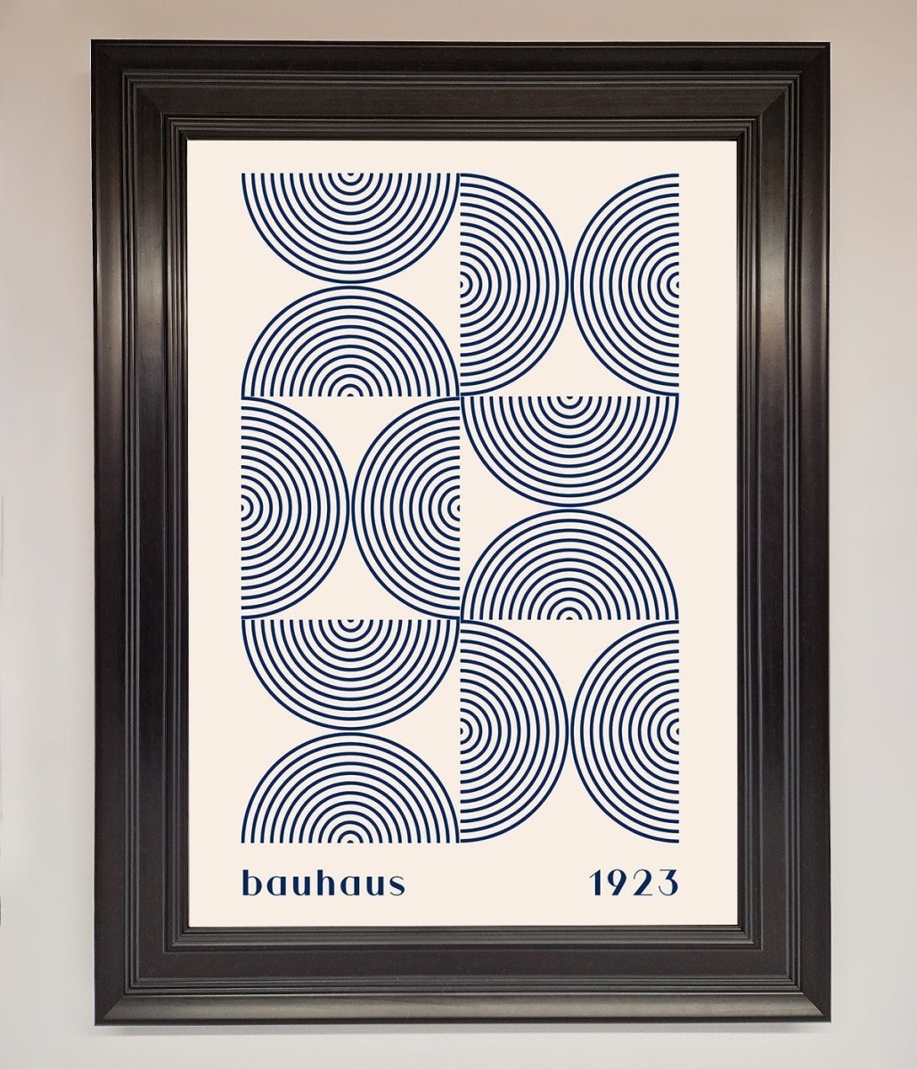 Navy Abstract Bauhaus Print Framed Poster