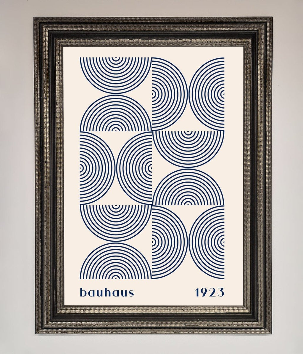 Navy Abstract Bauhaus Print Framed Poster