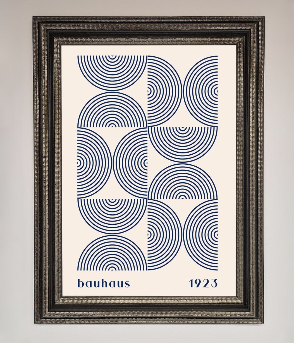 Navy Abstract Bauhaus Print Framed Poster