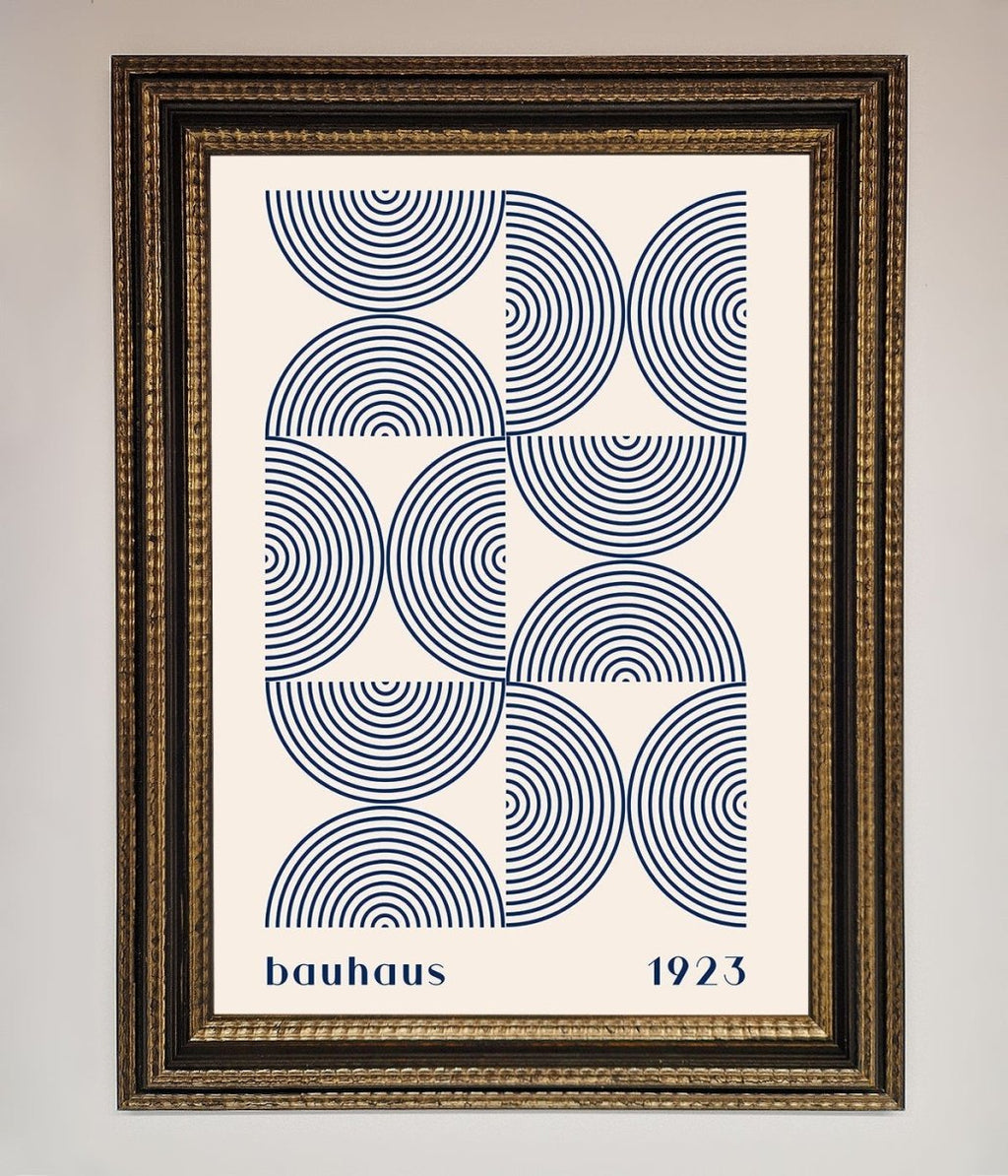 Navy Abstract Bauhaus Print Framed Poster