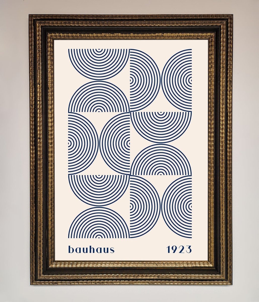 Navy Abstract Bauhaus Print Framed Poster