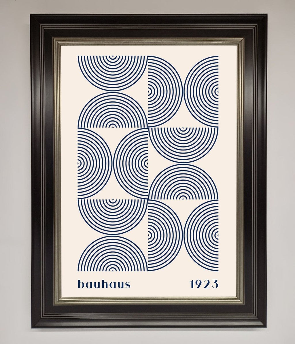 Navy Abstract Bauhaus Print Framed Poster