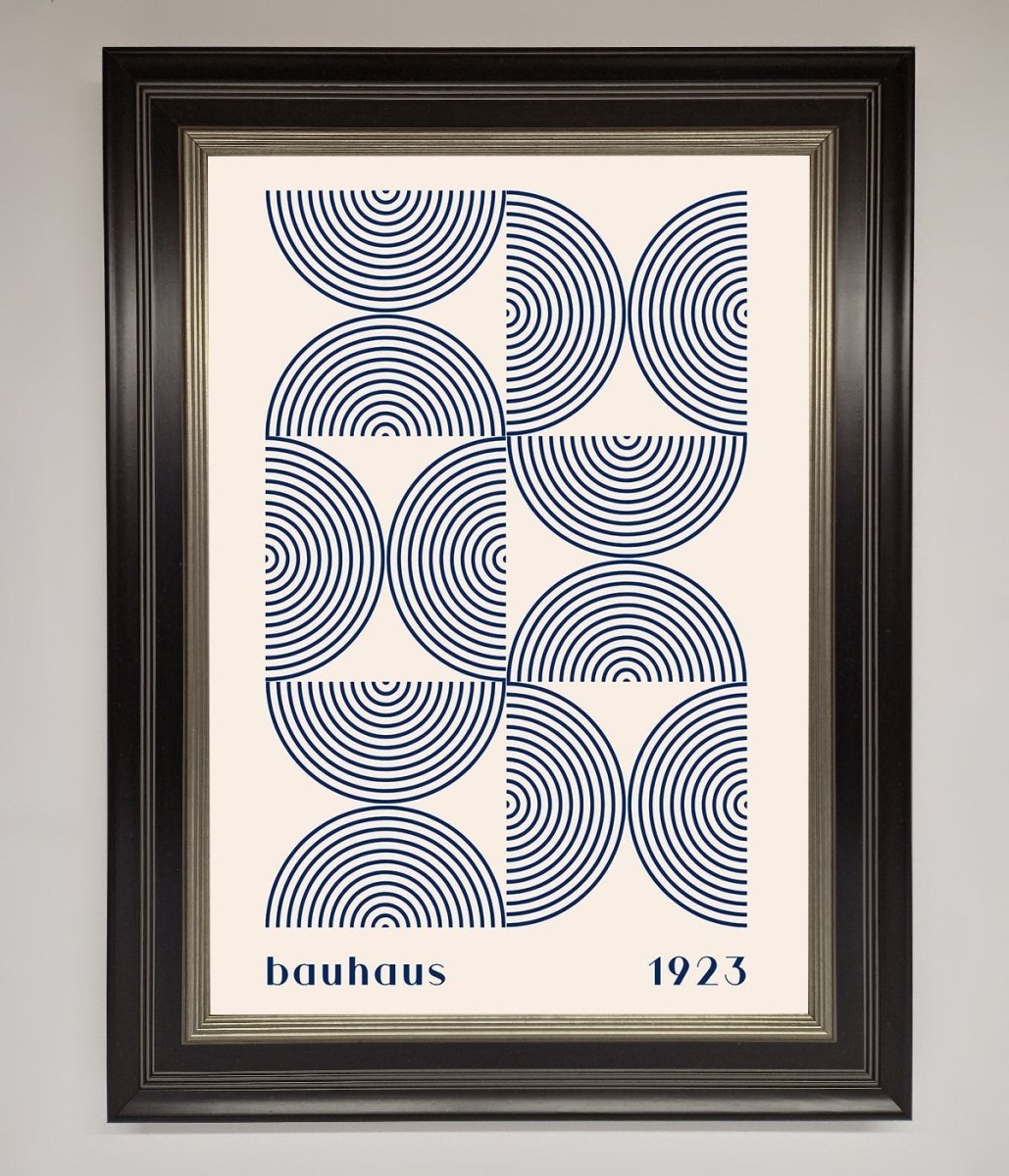 Navy Abstract Bauhaus Print Framed Poster