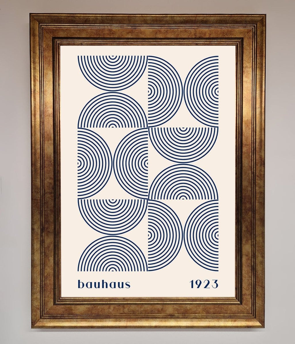 Navy Abstract Bauhaus Print Framed Poster