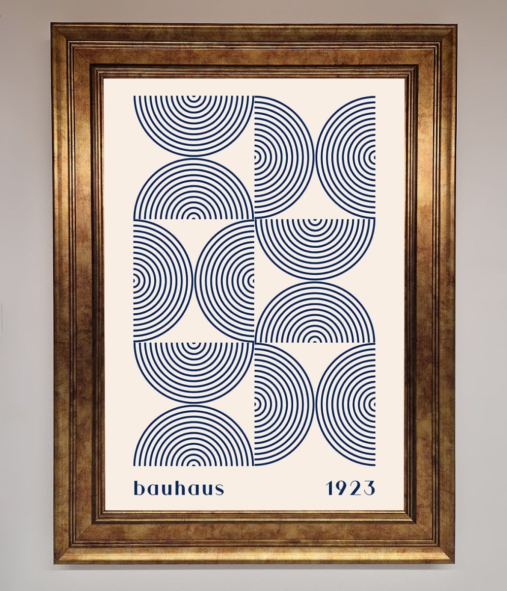 Navy Abstract Bauhaus Print Framed Poster