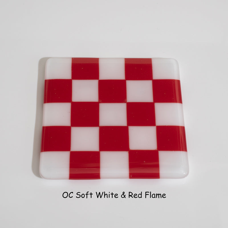 10cm Chequered Soft White Fused Glass Coaster
