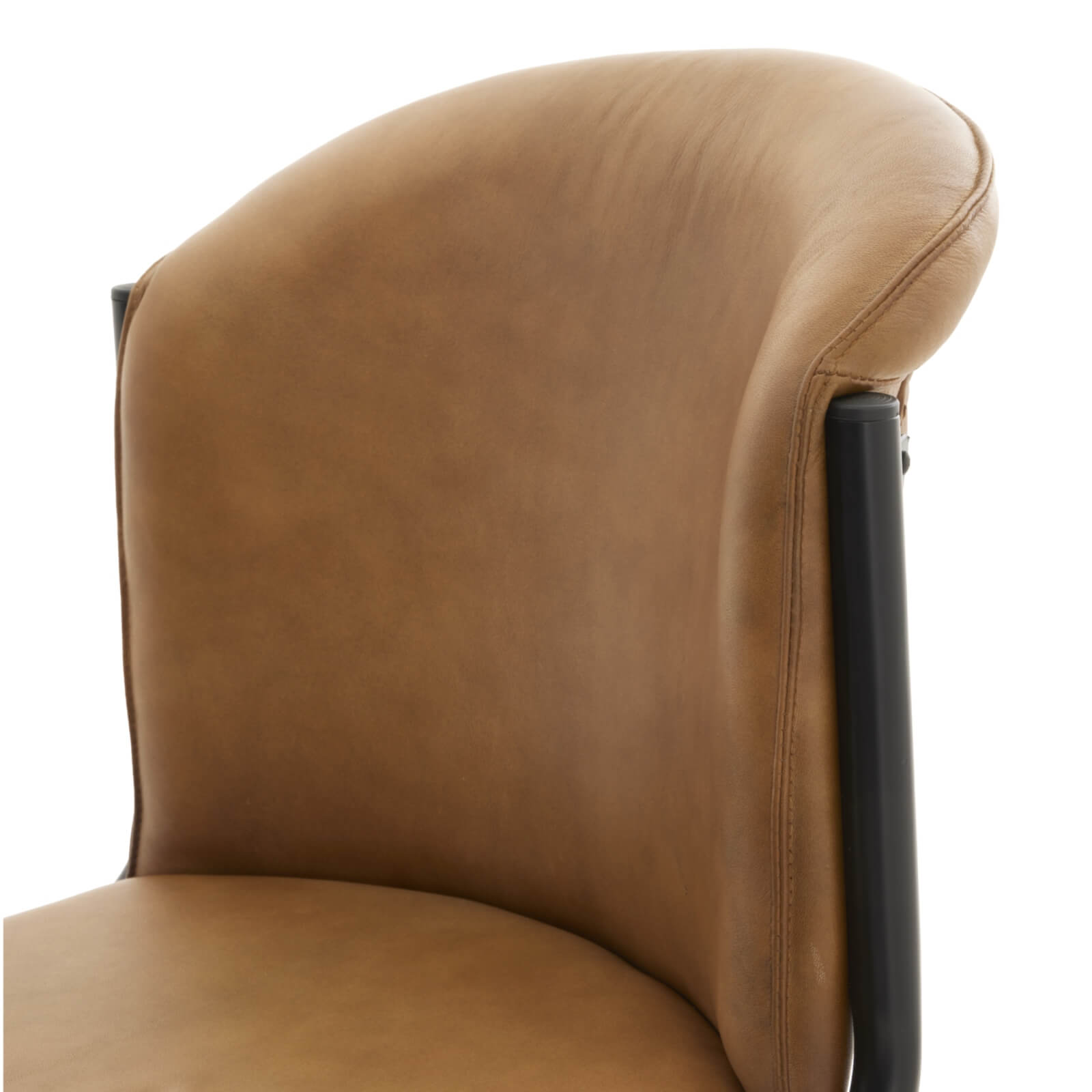 Billy leather curved dining chair in rich brown with metal frame, ergonomic mid-century modern design by Sostter at brixbailey.com
