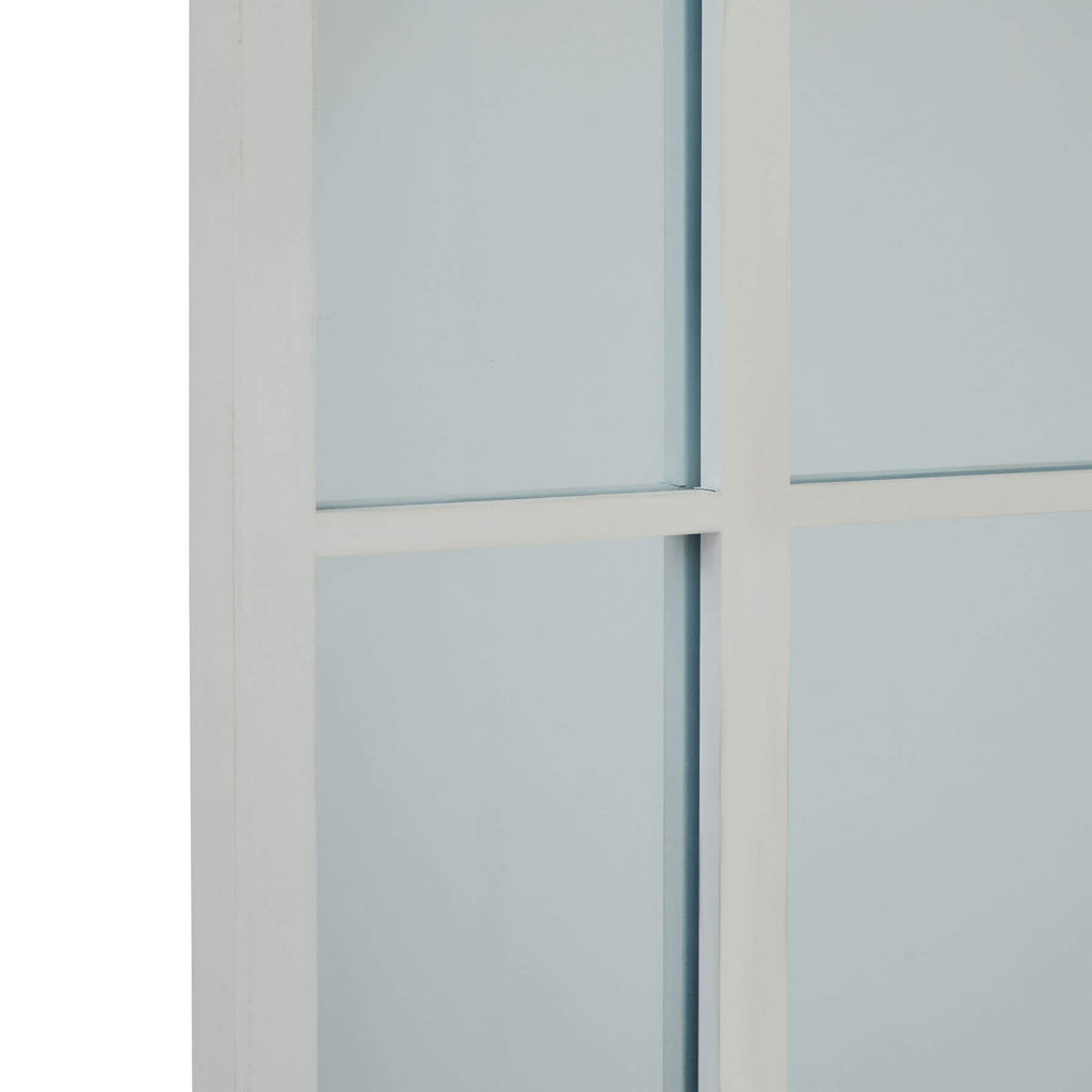 White arched window mirror with elegant wood frame, perfect for modern or traditional home decor. by sostter at brixbailey.com