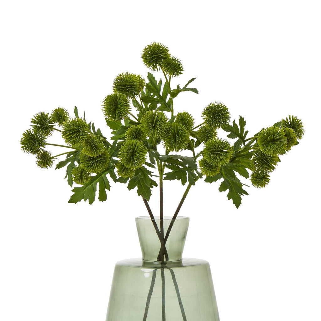 Green Globe Thistle Spray faux floral arrangement in natural green tones, 56 cm tall, realistic Echinops bloom details by sostter at brixbailey.com