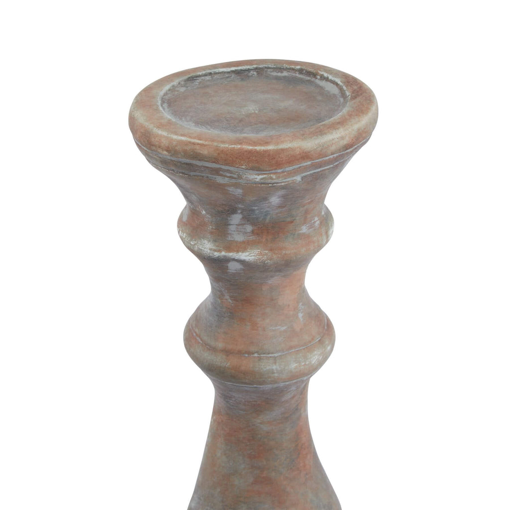 Sculpted brown ceramic column candle holder with clean lines, 40cm tall, ideal for modern or traditional interiors.by Sostter at brixbailey.com