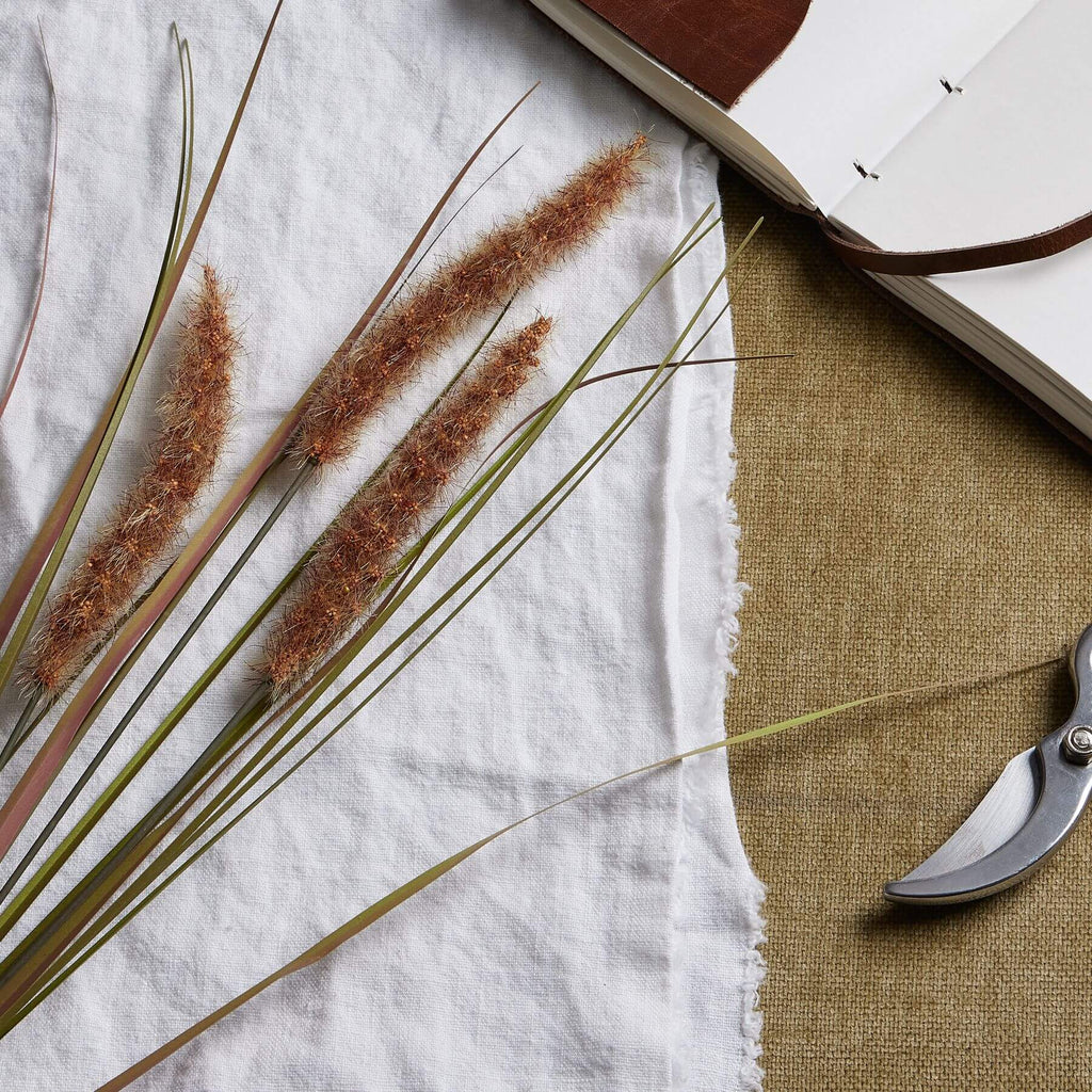 Terracotta grass stems in warm brown, 80cm tall, set of three lifelike artificial meadow grasses for home decor by RoomLondon at brixbailey.com