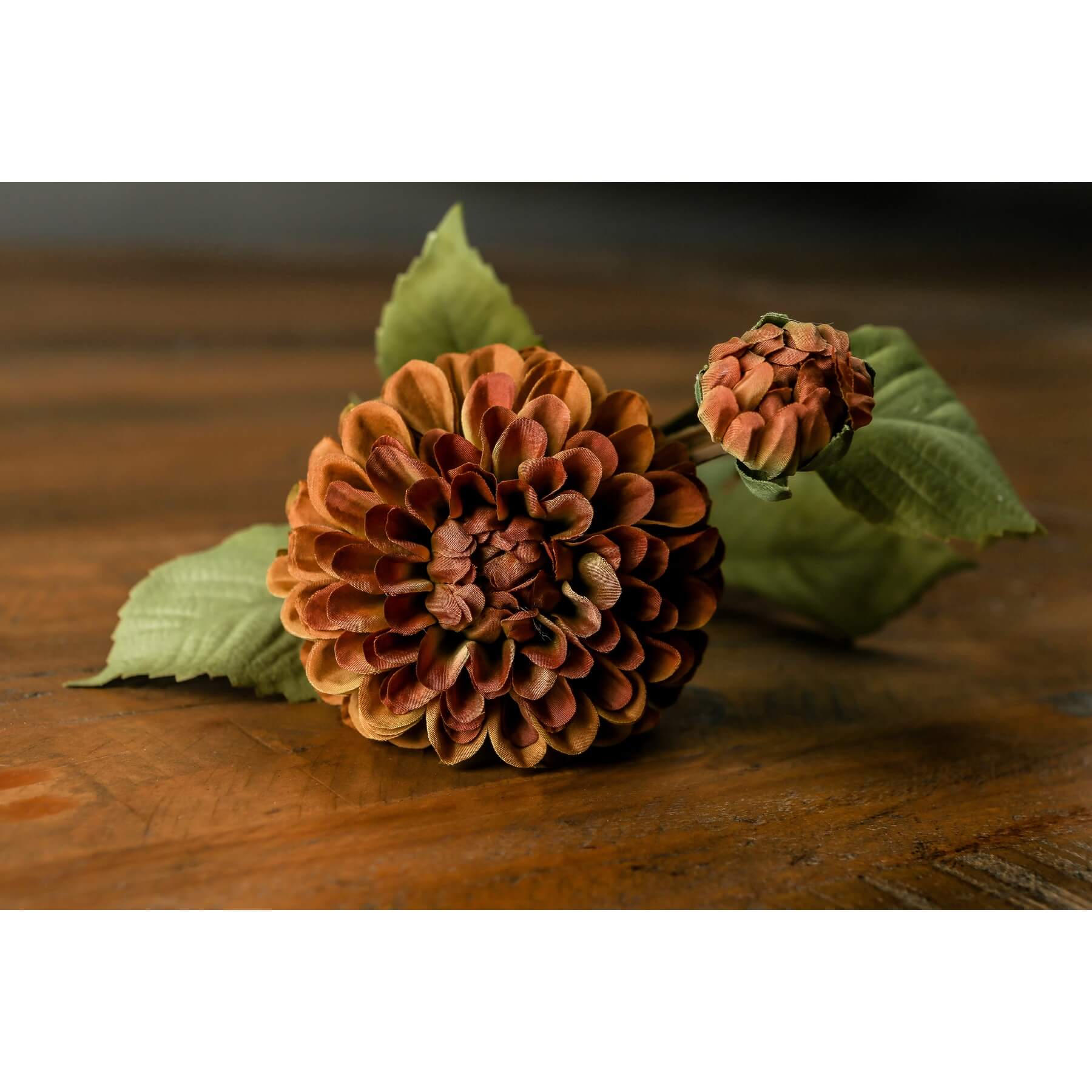 Lifelike mustard artificial dahlia with ball-shaped petals, 62cm tall, perfect for autumn home decor by Sostter at brixbailey.com
