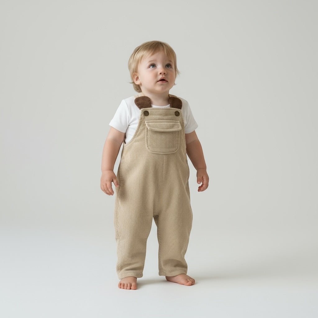 Beige Corduroy Dungarees with Bear Ear Detail