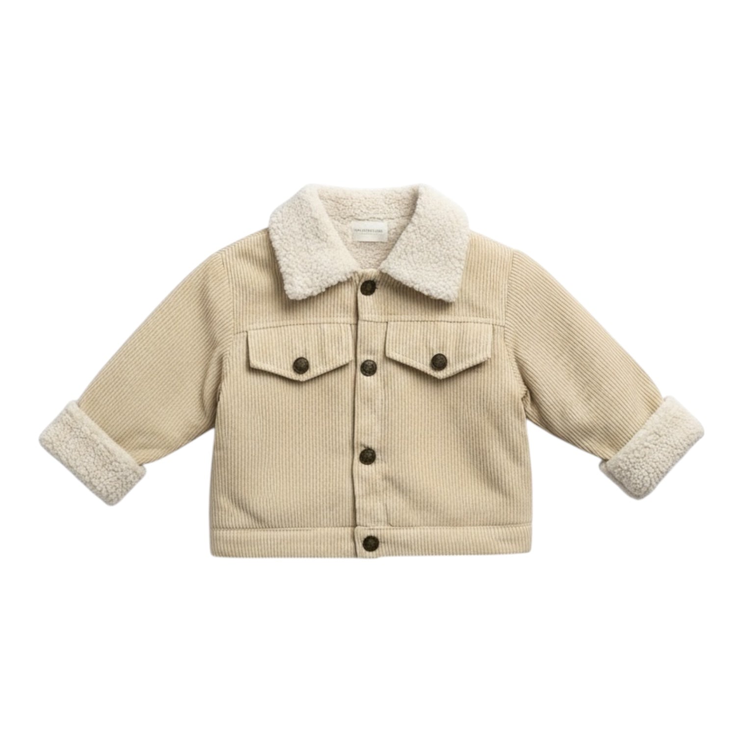 Beige Corduroy Jacket with Faux Shearling Lining